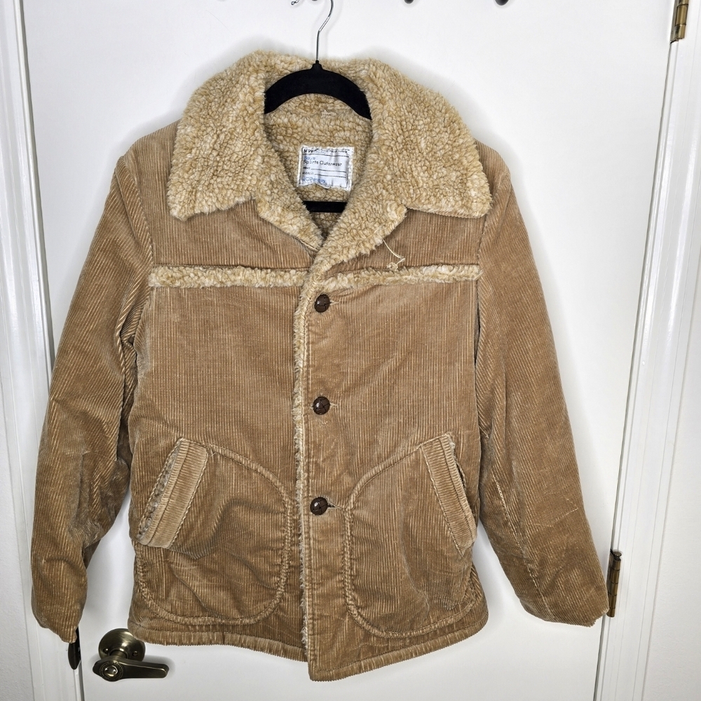 JCPenney Boy's Sports Outerwear Tan Corduroy Jacket with Faux Sherpa Vintage